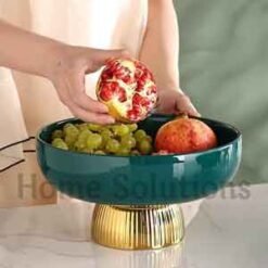 Alternative view of Ceramic Stylish Serving Dish / Fruit Bowl with Golden Foot - Green - 8 inch