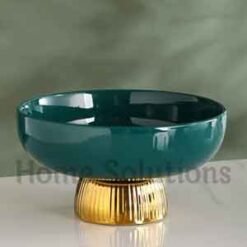 Ceramic Stylish Serving Dish Fruit Bowl with Golden Foot Green 8 inch 2 - Home Solutions