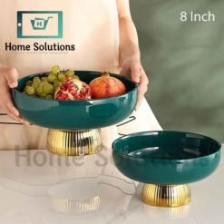 Ceramic Stylish Serving Dish / Fruit Bowl with Golden Foot - Green - 8 inch