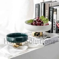 Ceramic Stylish Serving Dish Fruit Bowl with Golden Foot White 8 inch 2 - Home Solutions