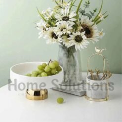 Ceramic Stylish Serving Dish Fruit Bowl with Golden Foot White 8 inch 3 - Home Solutions