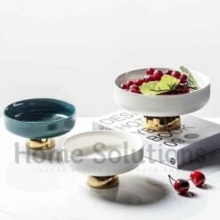 Ceramic Stylish Serving Dish Fruit Bowl with Golden Foot White 8 inch 4 - Home Solutions