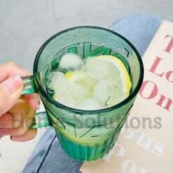 Covered Glass Cup Bottle with Glass Straw 400ml Green 2 - Home Solutions