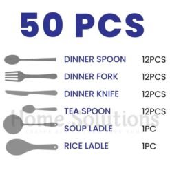 Arshia Premium Stainless Steel Golden Cutlery Set 12 Person Serving 50 Pieces 3015 - Home Solutions