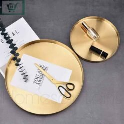 Stainless Steel Stylish Matt Gold Serving Tray / Thali Indian Style - 30cm Diameter - 2.8cm Depth
