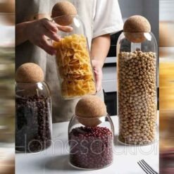 Cork Ball Glass Jar Set Glass Storage Jars Set of 3 2 - Home Solutions