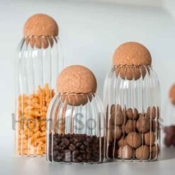 Cork Ball Lining Glass Jar Set Glass Storage Jars Set of 4 2 - Home Solutions