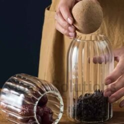 Cork Ball Lining Glass Jar Set Glass Storage Jars Set of 4 3 - Home Solutions