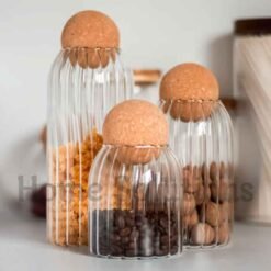 Cork Ball Lining Glass Jar Set Glass Storage Jars Set of 4 4 - Home Solutions