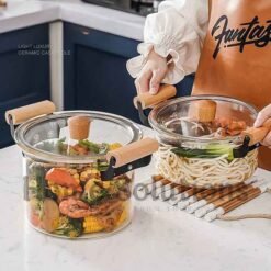 Fire Proof Borosilicate Glass Casserole Cooking Pot with Wooden Handle 2.5 Liters 1 - Home Solutions