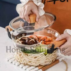 Fire Proof Borosilicate Glass Casserole Cooking Pot with Wooden Handle 2.5 Liters 2 - Home Solutions