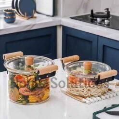 Fire Proof Borosilicate Glass Casserole Cooking Pot with Wooden Handle 2.5 Liters 4 - Home Solutions