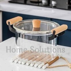 Alternative view of Fire Proof Borosilicate Glass Casserole Cooking Pot with Wooden Handle - 5.5 Liters