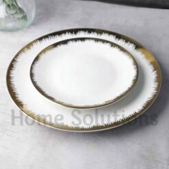 Gold Brush Stroke Rimmed Ceramic Plate Set 18 Pieces 2 - Home Solutions