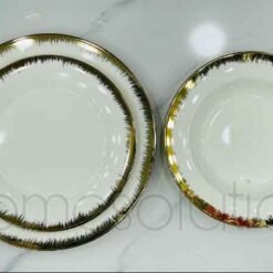 Gold Brush Stroke Rimmed Ceramic Plate Set 18 Pieces 3 - Home Solutions