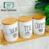 Porcelain Airtight Tea Coffee Sugar Jar Set of 3 With Bamboo Tray - Home Solutions