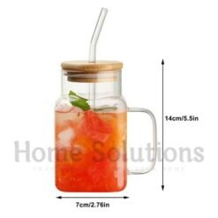 Square Shape Iced Tea Glass with Bamboo Lid with and Glass Straw 3 - Home Solutions