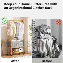 Multifunctional Bamboo Clothes Hanger Stand with Double Layered Fabric Basket 6 - Home Solutions