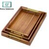 Wooden Bamboo Tray with Elegant Gold-Tone Handles