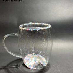 Alternative view of Elegant Double Wall Glass Coffee Mug – Floral Design – 350ml