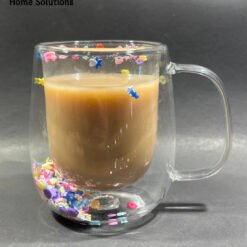 Elegant Double Wall Glass Coffee Mug – Floral Design – 350ml