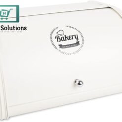 Vintage Metal Roll-Top Bread Box – Large Dust-Proof Storage Bin for Kitchen & Countertops (White)