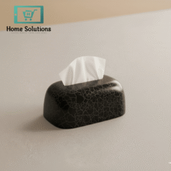 Black cracked texture tissue box with a white tissue on a beige background