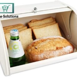 Alternative view of Vintage Metal Roll-Top Bread Box – Large Dust-Proof Storage Bin for Kitchen & Countertops (White)