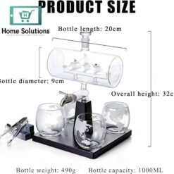 Sailing Ship Design 1000ml Whiskey Decanter Set With 4 Glasses And Beautiful Wooden Stand