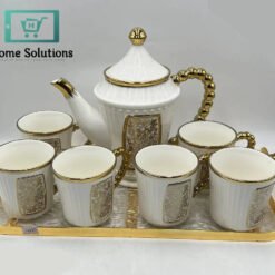 Elegant Coffee Serving Set - 9 Pcs with Cups, Saucers & Tray