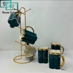 Floral Shape Mugs with Golden Rim & Stylish Golden Stand