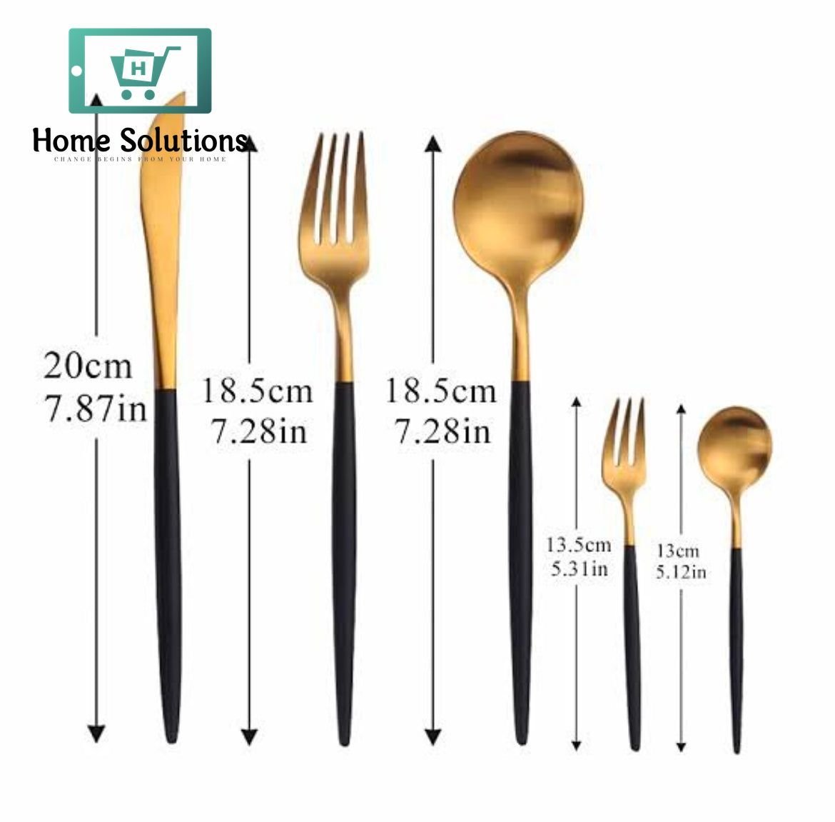 24 Piece Portuguese Cutlery Set - Black & Gold 5 24 Piece Portuguese Cutlery Set - Black & Gold - Image 3