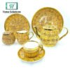 Bone China Tea Set 24-Piece  – Hand-Painted Pattern for Elegant Serving (Golden Yellow)