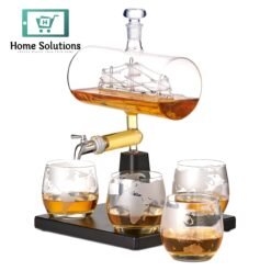 Sailing Ship Design 1000ml Whiskey Decanter Set With 4 Glasses And Beautiful Wooden Stand