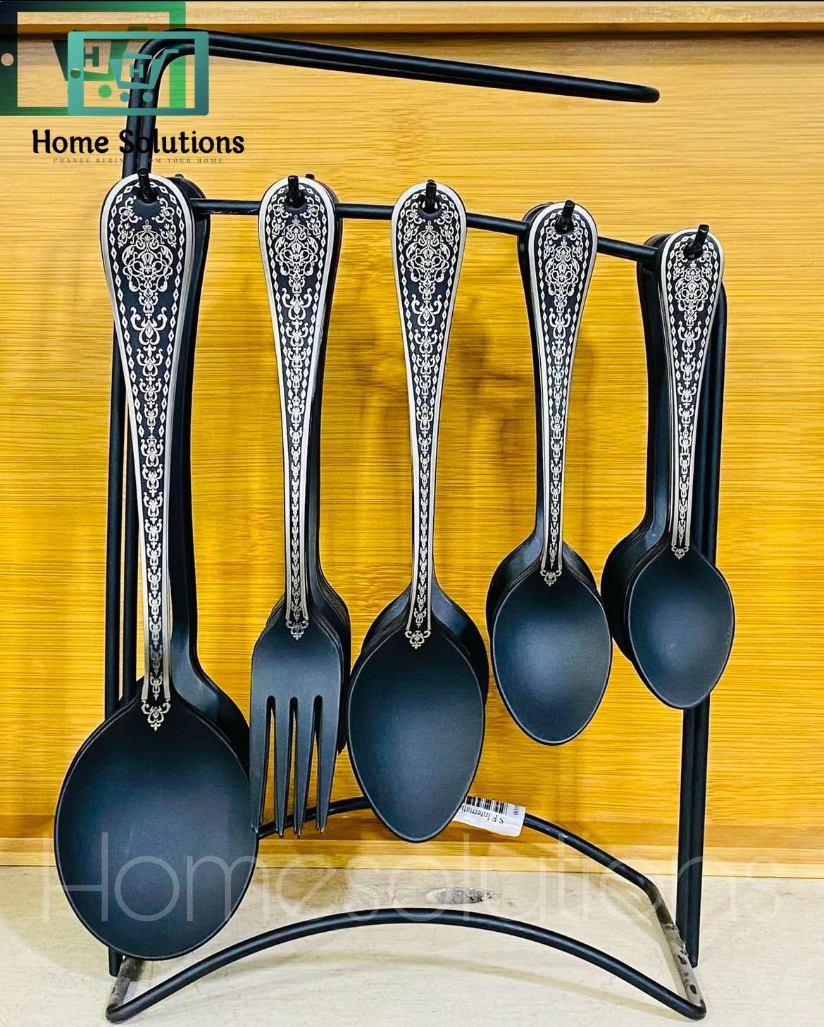 Matt Black Cutlery with Traditional Self Print Laser Engraving & Stand 3 Matt Black Cutlery with Traditional Self Print Laser Engraving & Stand