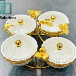 Aesthetic Golden Flowers 4 Compartment Dryfruit & Sweets Serving Stand