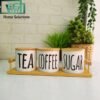 Tea, Coffee & Sugar Airtight Porcelain Jar Set with Bamboo Stand