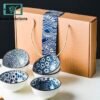 Japanese Style Blue Soup/Sweet Bowl Set of 6 with Gift Box Packing