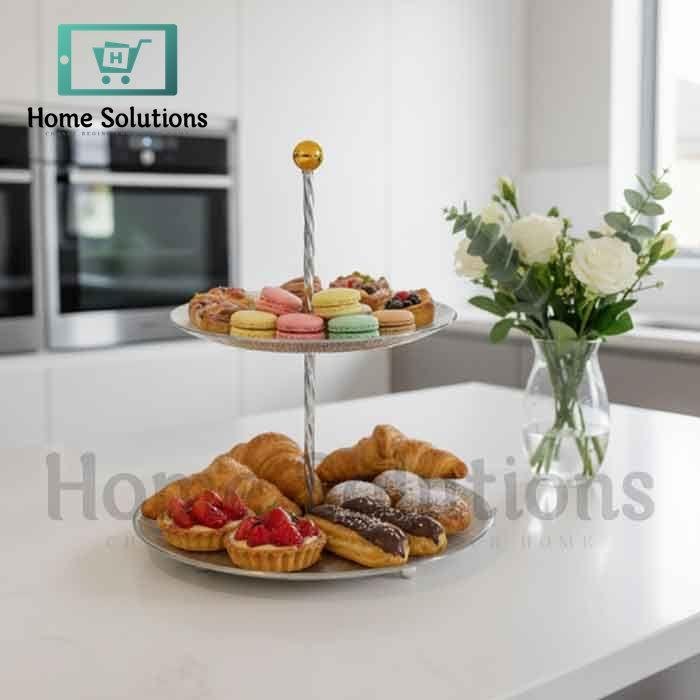 Elegant Silver 2-Tier Serving Platter Chrome Finish 5 Elegant Silver 2-Tier Serving Platter Chrome Finish - Image 3