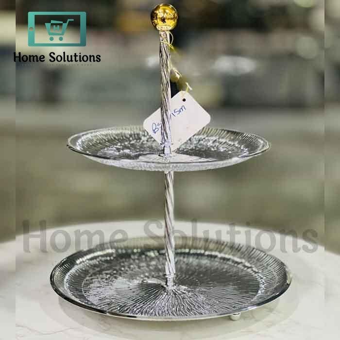Elegant Silver 2-Tier Serving Platter Chrome Finish 3 Elegant Silver 2-Tier Serving Platter Chrome Finish