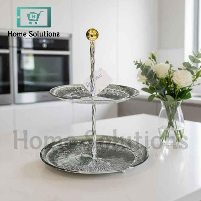 Elegant Silver 2-Tier Serving Platter Chrome Finish 4 Elegant Silver 2-Tier Serving Platter Chrome Finish - Image 2