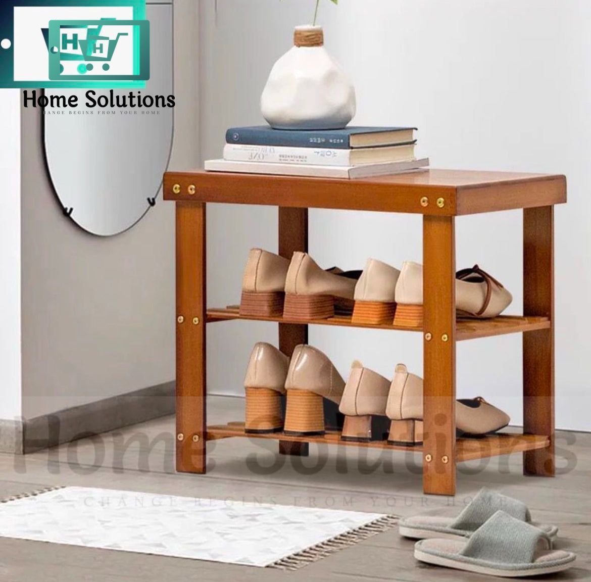 Wooden Shoe Rack with Sitting Option 3 Wooden Shoe Rack with Sitting Option