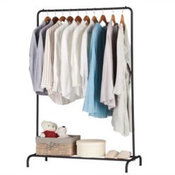 Heavy Duty Garment Racks Indoor Bedroom Clothing Hanger with Top Rod and Lower Storage Shelf 147x110x41Inch Black 1 - Home Solutions
