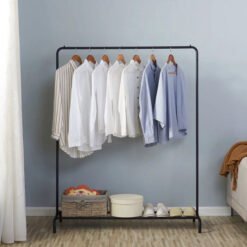 Heavy Duty Garment Racks Indoor Bedroom Clothing Hanger with Top Rod and Lower Storage Shelf 147x110x41Inch Black 2 - Home Solutions