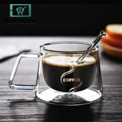 Double Wall Glass Coffee Mug with Handle Transparent - 200ml