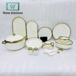 White Round Porcelain Dinner Set 51-Piece – Wide Golden Rim Design for 6 Persons