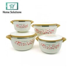 Thailand Insulated Hot Pot Set – 4 Pcs Floral White Food Warmer