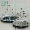 Two decorative mirrored trays with decorative branches on a light gray background, branded 'Home Solutions'.