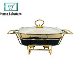 Elegant Ceramic Buffet Dish with Golden Stand and Glass Lid