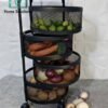 4-Tier Heavy Metal Onion Basket with Wooden Top – Premium Vegetable Storage Rack for Kitchen & Pantry